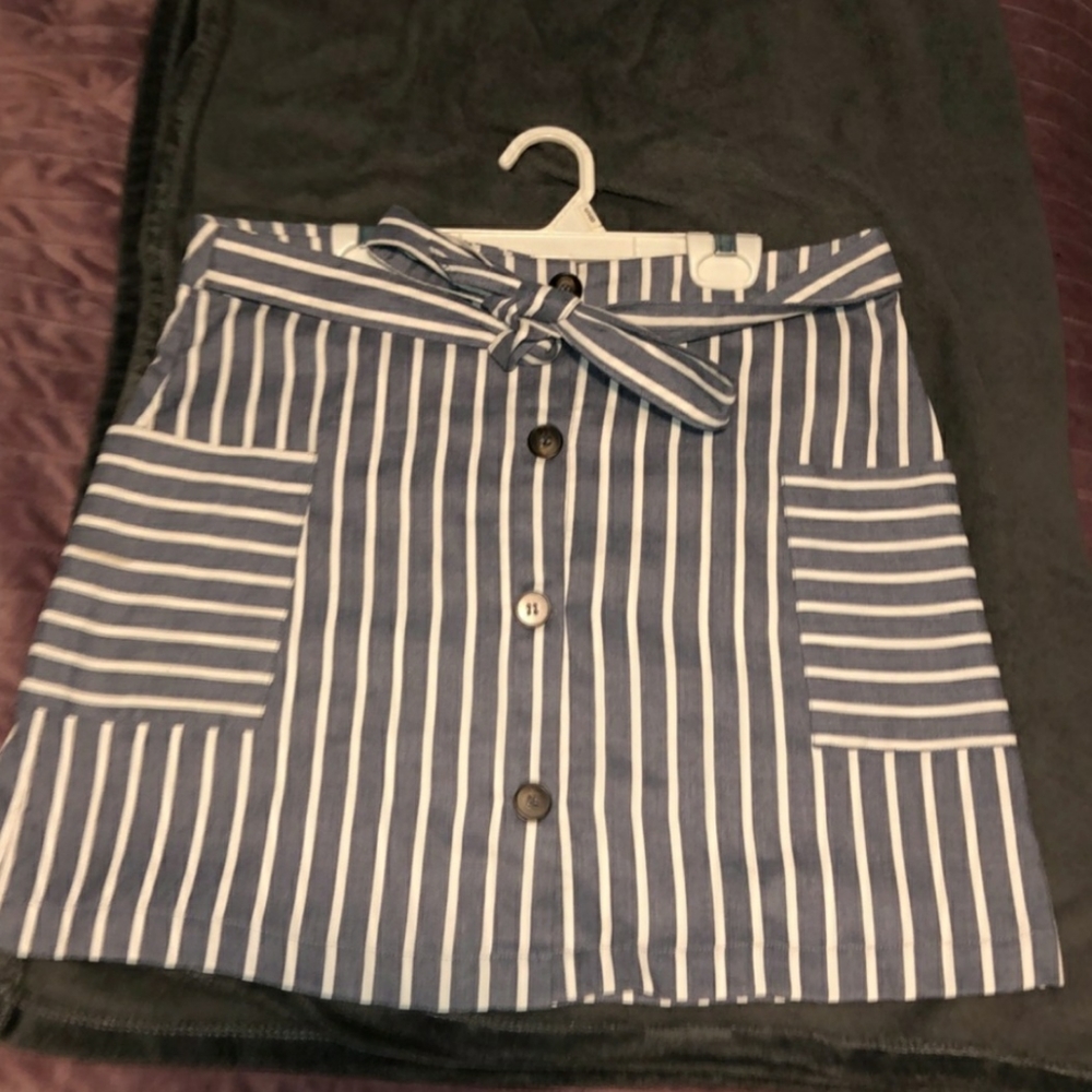 Blue-Striped Button Up Skirt
